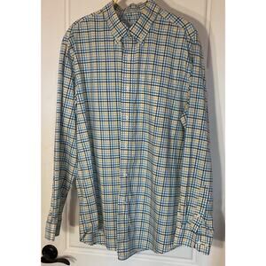 LLBean Blue & Yellow Plaid Long Sleeve Button Down Men's Cotton Shirt Regular L